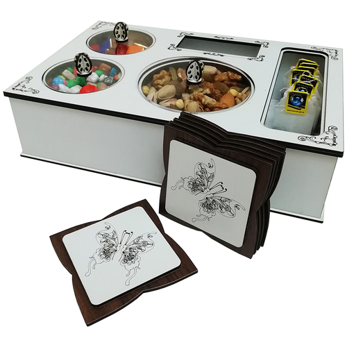 جعبه پذیرایی مانا مدل پروانه همراه با زیرلیوانی